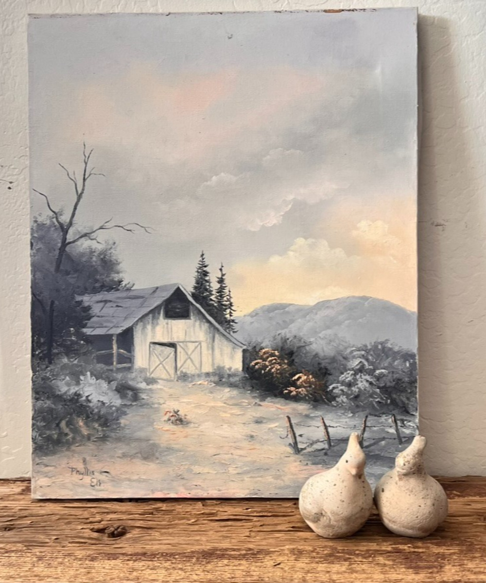 Vintage Winter Landscape Oil on canvas Painting by Phyllis Eli 20x16"